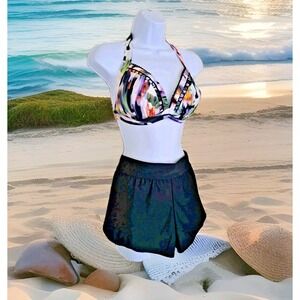 Sunseeker Bathing Suit Top 10‎ Cup B-C Multicolor/All In Motion M Black Bottom